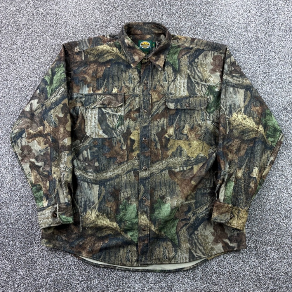 Cabela's Camo Shirt Mens XL Advantage Timber Camouflage Fleece Button Hunting